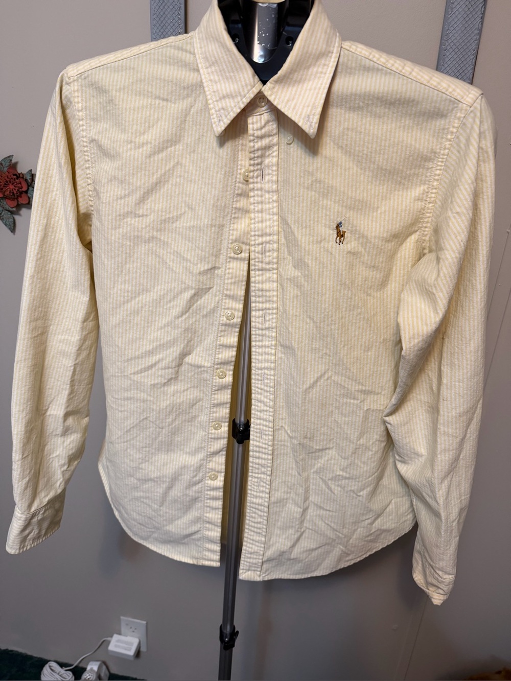 Ralph Lauren Yellow Striped Cotton Button Down Shirt Classic Fit Size 8 Contrast